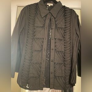 Obstinee Black Long Sleeve Textured Cotton Blouse